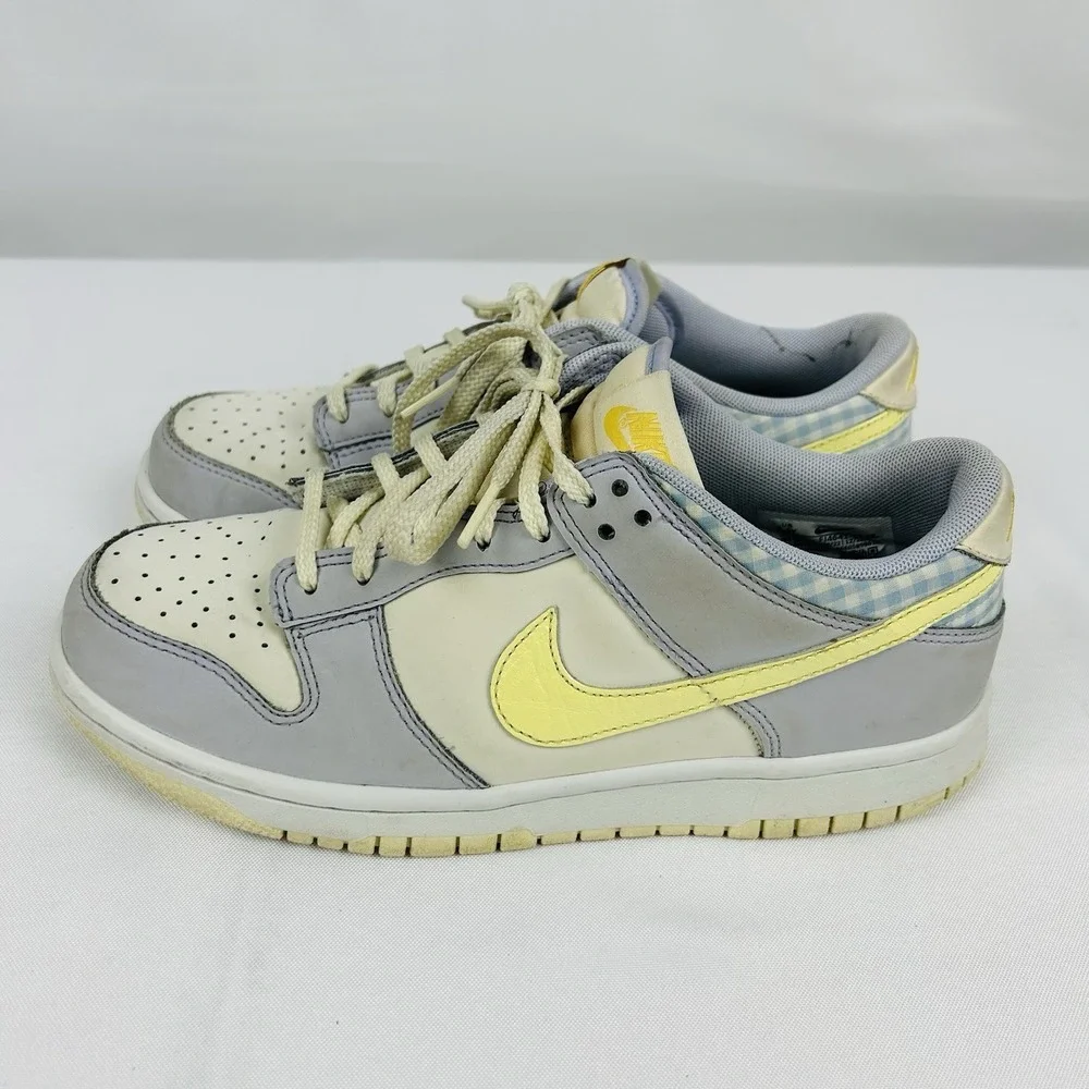 Nike Dunk Low Shoes Girls 6.5Y Purple Yellow Gingham Sneakers FJ4641-536